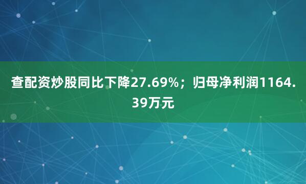 查配资炒股同比下降27.69%；归母净利润1164.39万元